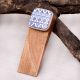 Blue Border Design Square Ceramic Wooden Door Stoper